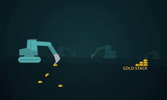 Mining Analogy - claw digging up gold stack